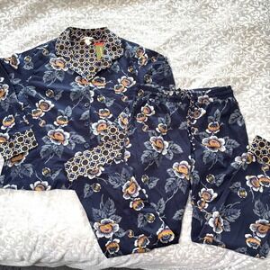 Vera Bradley Navy Floral Garden Cotton Pajama 2 Piece Set Women's Medium (B29)